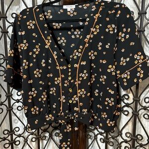 Persaya Black Floral Blouse with Orange Accents